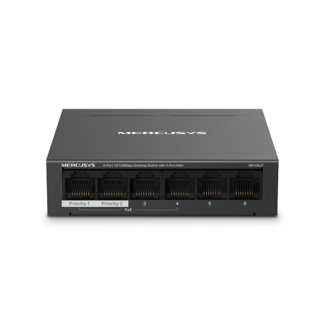 Switch Fast Ethernet Mercusys de 6 puertos con 4 PoE+