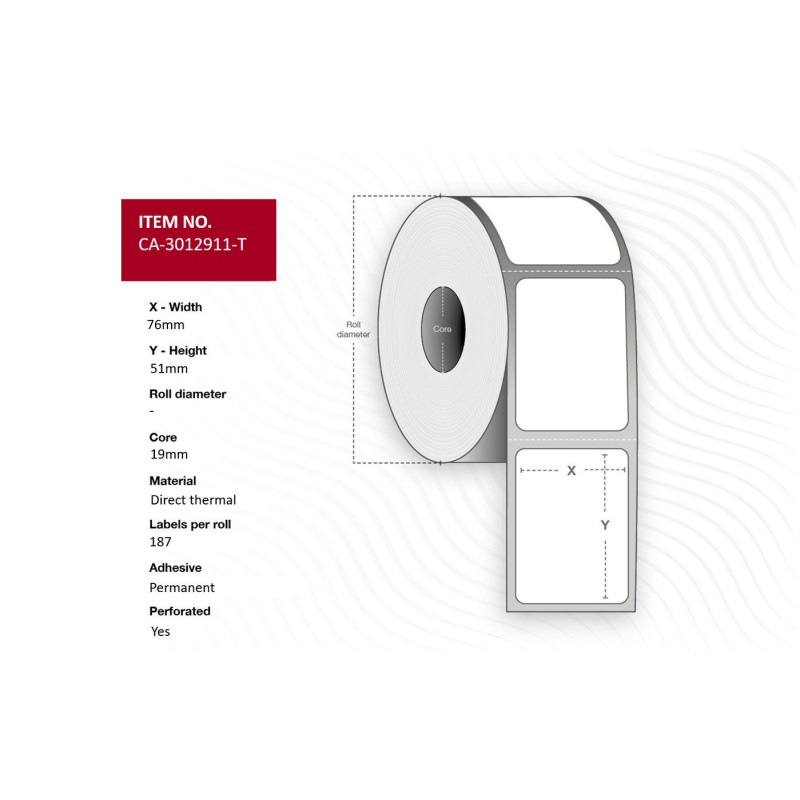 Label 76 x 51mm, Core 19mm,