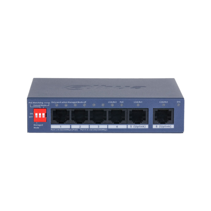 Switch PoE Dahua gestionable en la nube de 6 puertos para sobremesa