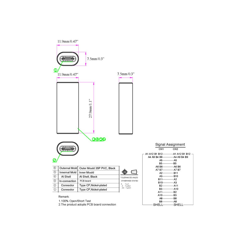 Adaptador USB C - une dos cables USBC - 20 gbps - 100 w de potencia -