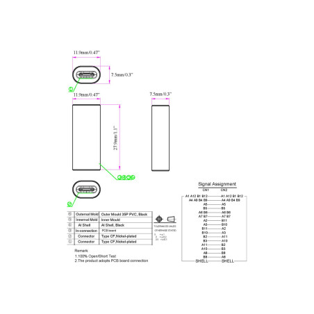 Adaptador USB C - une dos cables USBC - 20 gbps - 100 w de potencia -