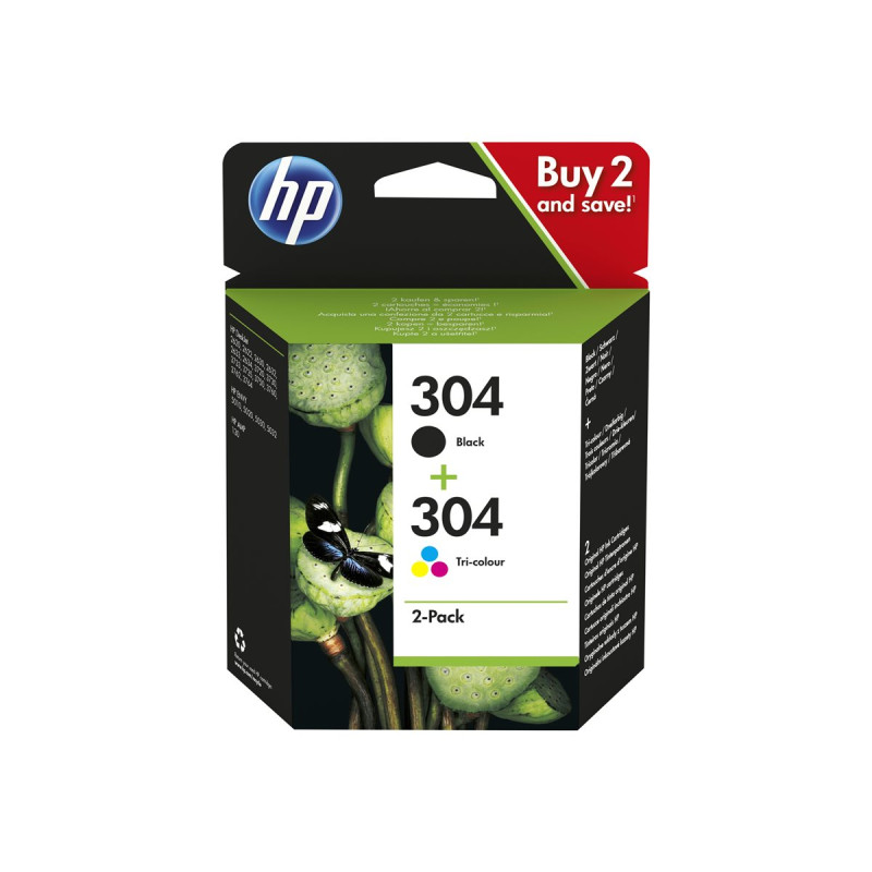 HP 304 - Paquete de 2 - negro pigmentado, color (cian, magenta, amaril