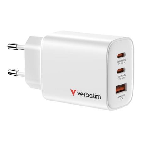 Cargador de Pared GaN Verbatim Essentials/ 2xUSB Tipo-C/ 1xUSB/ 65W