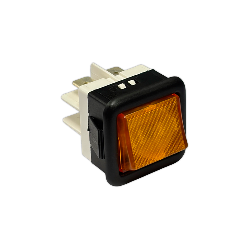 Pulsador 25x25 mm II ambar con piloto