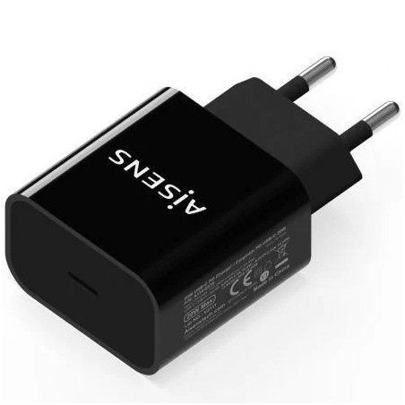Cargador de Pared Aisens A110-0538/ 1xUSB Tipo-C PD3.0/ 20W/ Negro