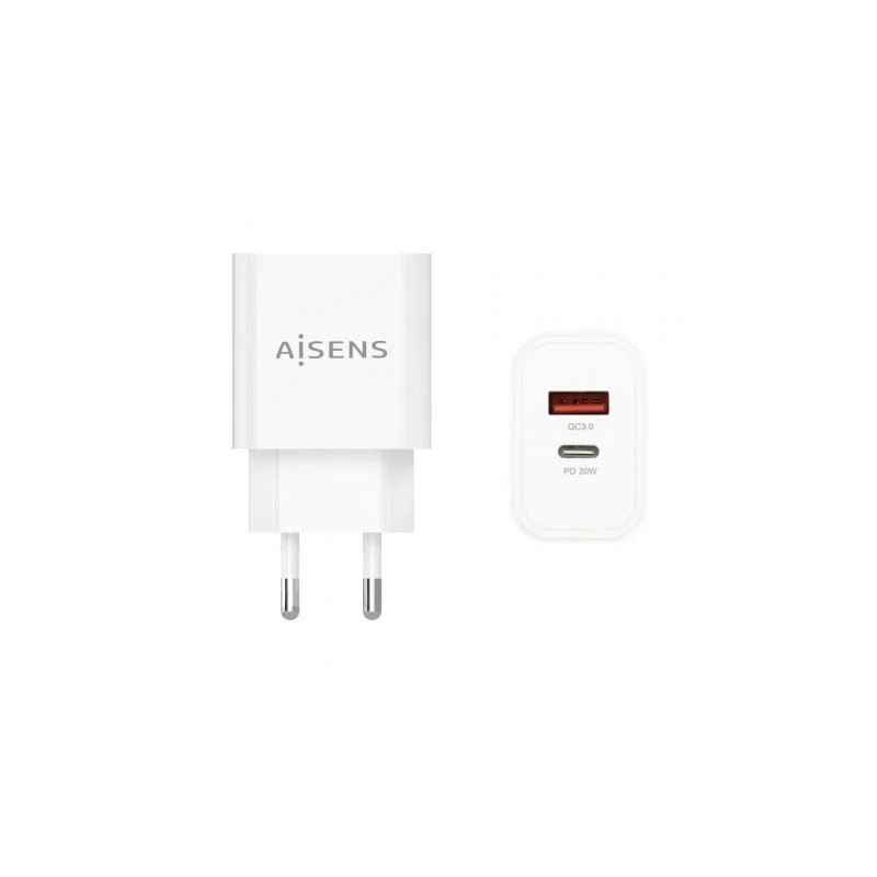 Cargador de Pared Aisens A110-0681/ 1xUSB Tipo-C/ 1xUSB/ 20W