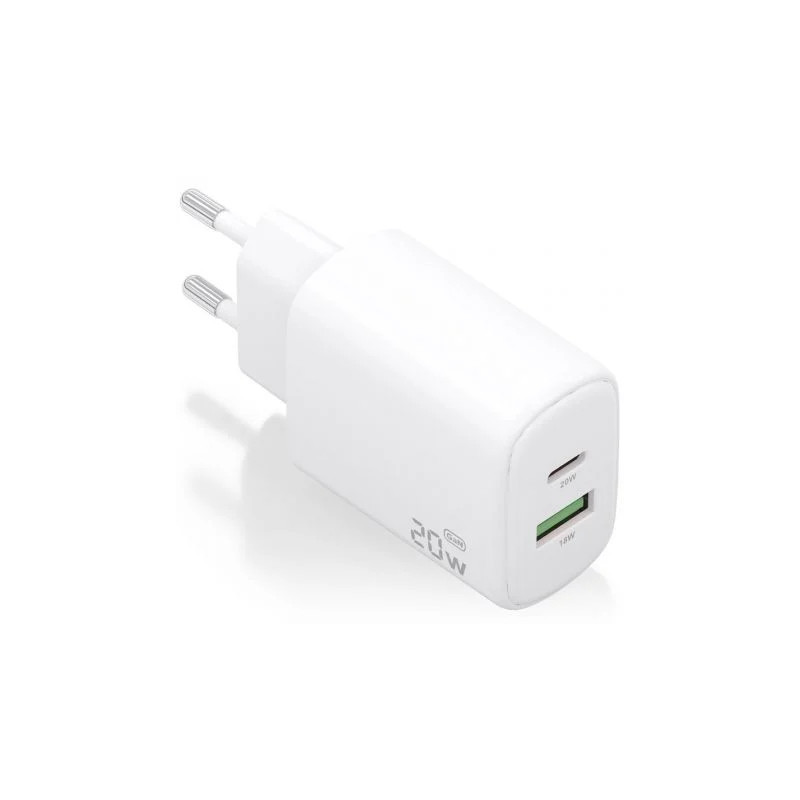 Cargador de Pared GaN Aisens A110-0909/ 1xUSB Tipo-C/ 1xUSB/ 20W/ Blan