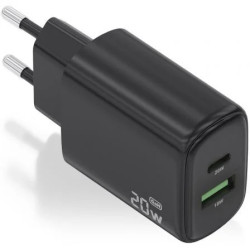 Cargador de Pared GaN Aisens A110-0910/ 1xUSB Tipo-C/ 1xUSB/ 20W/ Negr