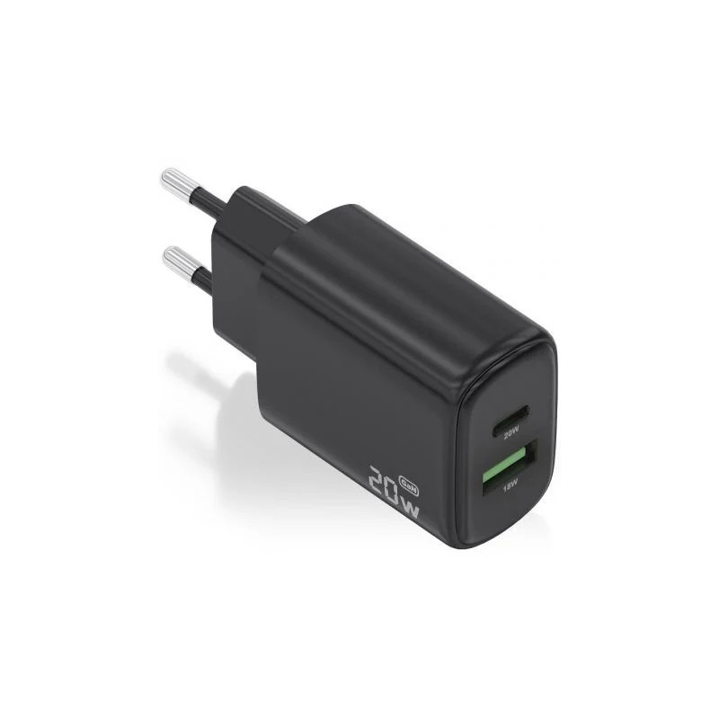 Cargador de Pared GaN Aisens A110-0910/ 1xUSB Tipo-C/ 1xUSB/ 20W/ Negr