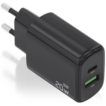Cargador de Pared GaN Aisens A110-0910/ 1xUSB Tipo-C/ 1xUSB/ 20W/ Negr