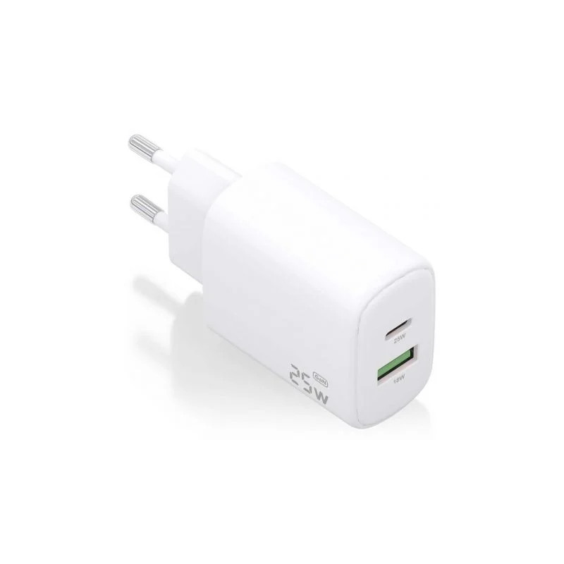 Cargador de Pared GaN Aisens A110-0911/ 1xUSB Tipo-C/ 1xUSB/ 25W/ Blan