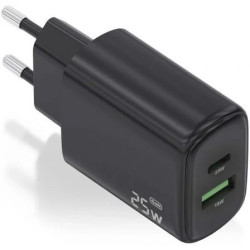 Cargador de Pared GaN Aisens A110-0912/ 1xUSB Tipo-C/ 1xUSB/ 25W/ Negr