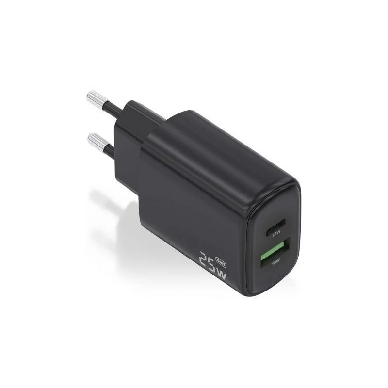 Cargador de Pared GaN Aisens A110-0912/ 1xUSB Tipo-C/ 1xUSB/ 25W/ Negr