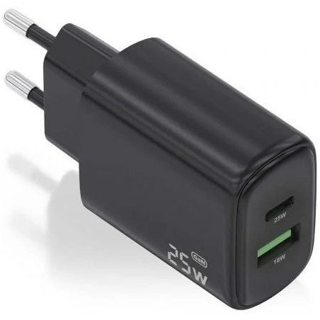 Cargador de Pared GaN Aisens A110-0912/ 1xUSB Tipo-C/ 1xUSB/ 25W/ Negr