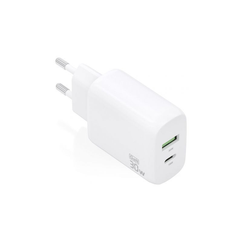 Cargador de Pared GaN Aisens A110-0923/ 1xUSB Tipo-C/ 1xUSB/ 30W/ Blan