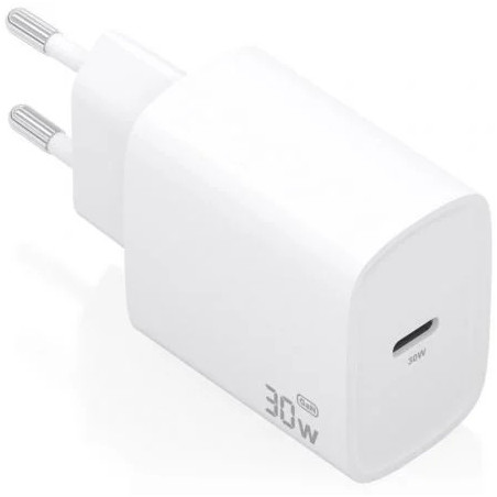 Cargador de Pared GaN Aisens A110-0950/ 1xUSB Tipo-C/ 30W/ Blanco