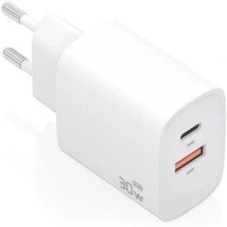 Cargador de Pared GaN Aisens A110-0952/ 1xUSB Tipo-C/ 1xUSB/ 30W/ Blan