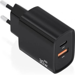 Cargador de Pared GaN Aisens A110-0953/ 1xUSB Tipo-C/ 1xUSB/ 30W/ Negr