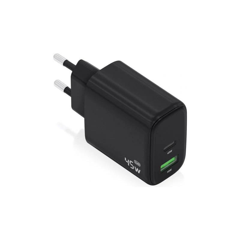 Cargador de Pared GaN Aisens A110-0972/ 1xUSB Tipo-C/ 1xUSB/ 45W/ Negr