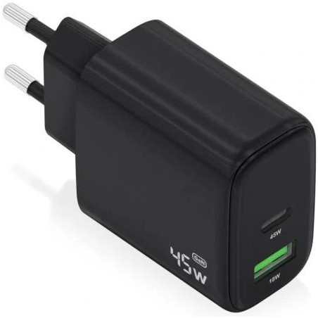 Cargador de Pared GaN Aisens A110-0972/ 1xUSB Tipo-C/ 1xUSB/ 45W/ Negr