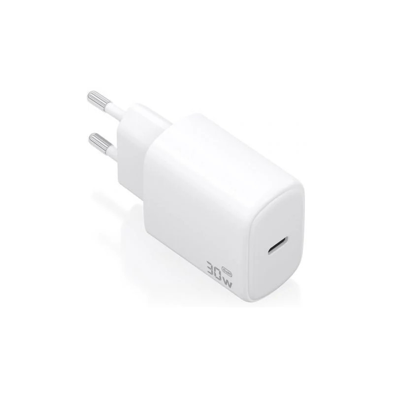 Cargador de Pared GaN Aisens A110-0975/ 1xUSB Tipo-C/ 30W/ Blanco
