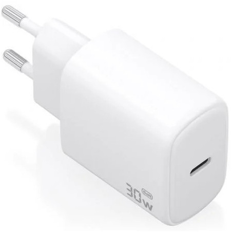 Cargador de Pared GaN Aisens A110-0975/ 1xUSB Tipo-C/ 30W/ Blanco