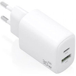 Cargador de Pared GaN Aisens A110-0977/ 1xUSB Tipo-C/ 1xUSB/ 30W/ Blan