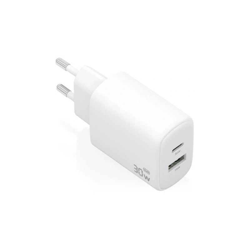 Cargador de Pared GaN Aisens A110-0977/ 1xUSB Tipo-C/ 1xUSB/ 30W/ Blan