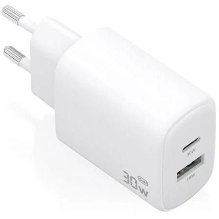 Cargador de Pared GaN Aisens A110-0977/ 1xUSB Tipo-C/ 1xUSB/ 30W/ Blan