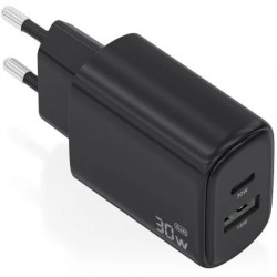 Cargador de Pared GaN Aisens A110-0978/ 1xUSB Tipo-C/ 1xUSB/ 30W/ Negr