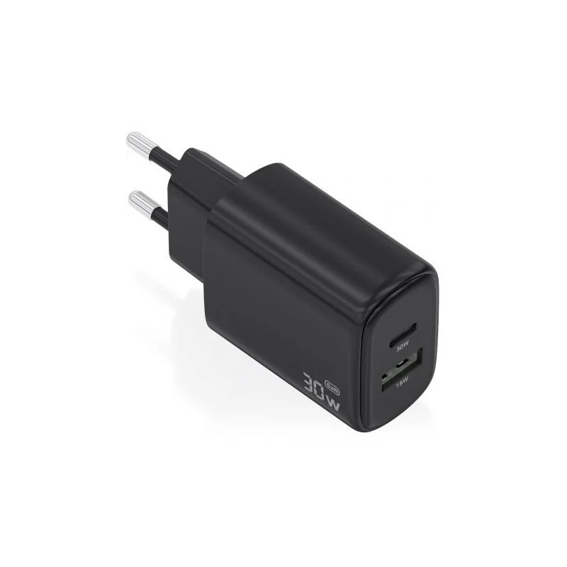 Cargador de Pared GaN Aisens A110-0978/ 1xUSB Tipo-C/ 1xUSB/ 30W/ Negr