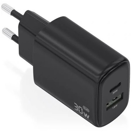 Cargador de Pared GaN Aisens A110-0978/ 1xUSB Tipo-C/ 1xUSB/ 30W/ Negr