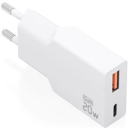 Cargador de Pared GaN Aisens A110-0998/ 1xUSB Tipo-C/ 1xUSB/ 20W/ Blan