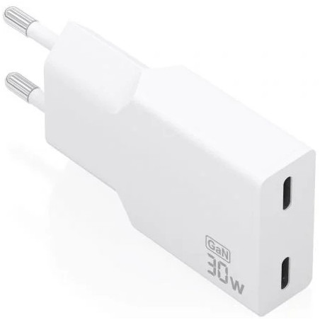 Cargador de Pared GaN Aisens A110-1003/ 2xUSB Tipo-C/ 30W/ Blanco