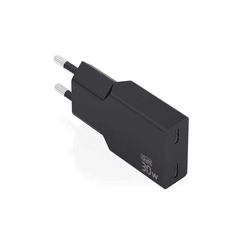 Cargador de Pared GaN Aisens A110-1006/ 2xUSB Tipo-C/ 30W/ Negro