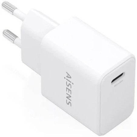 Cargador de Pared GaN Aisens A110-1023/ 1xUSB Tipo-C/ 20W/ Blanco