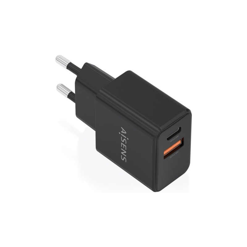 Cargador de Pared GaN Aisens A110-1026/ 1xUSB Tipo-C/ 1xUSB/ 20W/ Negr
