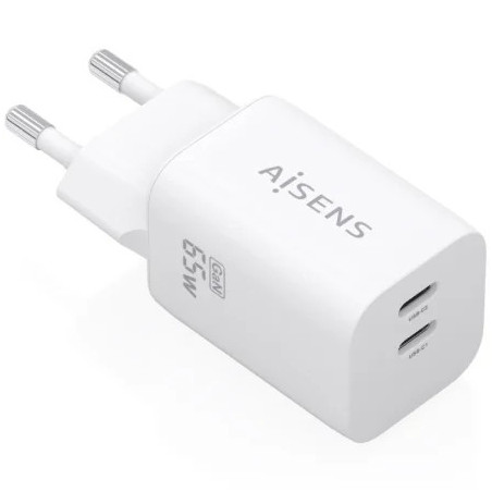 Cargador de Pared GaN Aisens A110-1029/ 2xUSB Tipo-C/ 65W/ Blanco