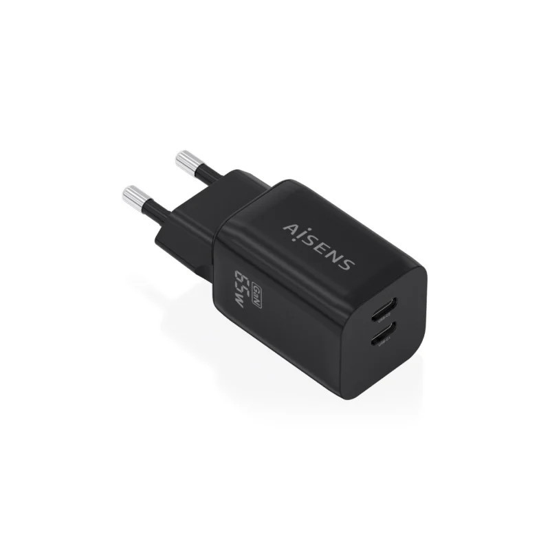 Cargador de Pared GaN Aisens A110-1030/ 2xUSB Tipo-C/ 65W/ Negro