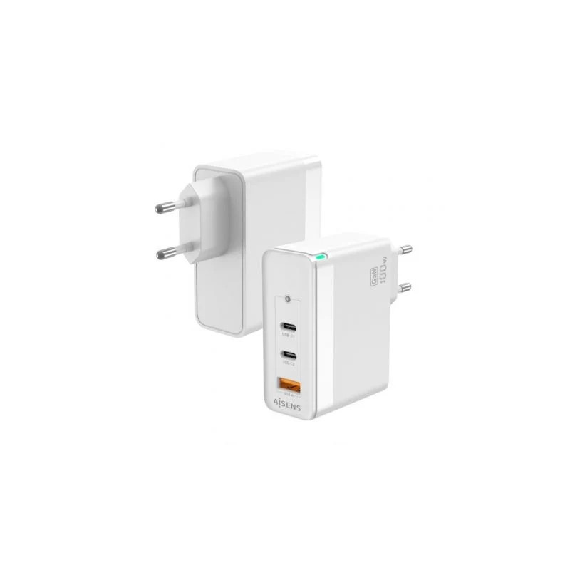 Cargador de Pared GaN Aisens ASCH-100W3P008-W/ 2xUSB Tipo-C/ 1x USB/ 1