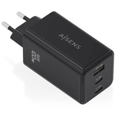 Cargador de Pared GaN Aisens ASCH-100W3P052-BK/ 2xUSB Tipo-C/ 1xUSB/ 1