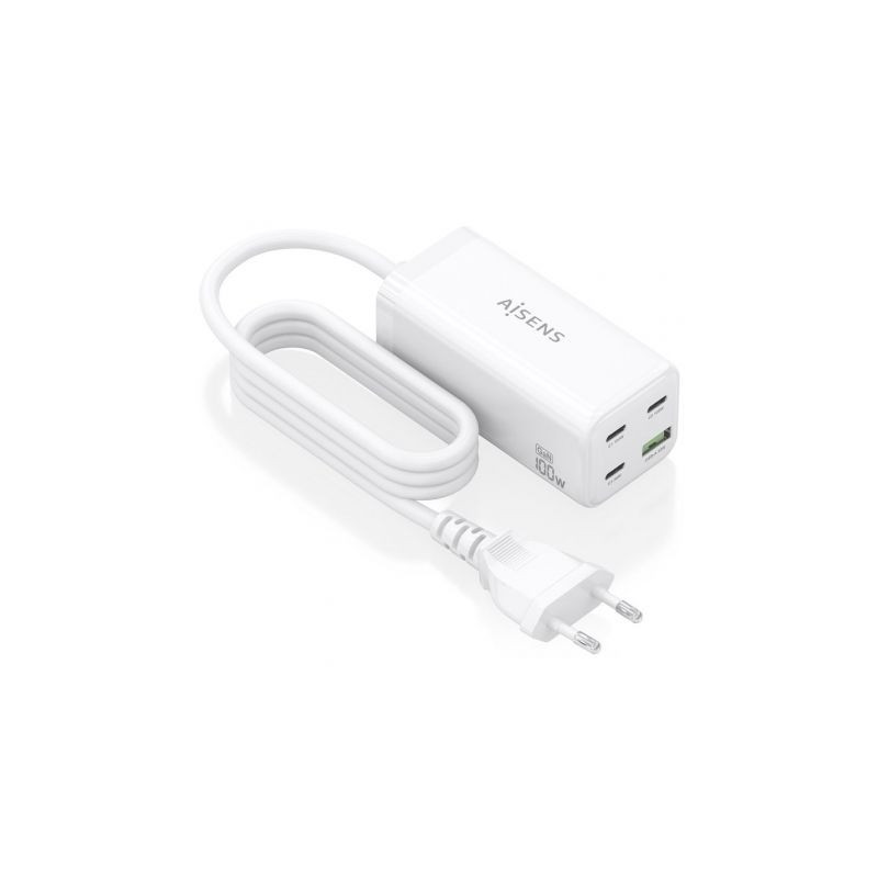 Cargador Sobremesa GaN Aisens ASCH-100W4P053-W/ 3xUSB Tipo-C/ 1xUSB/ 1