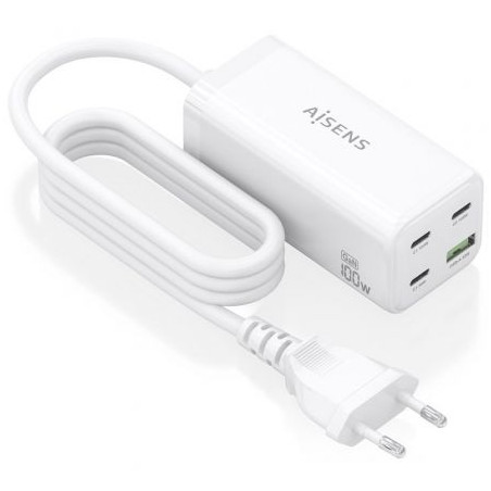 Cargador Sobremesa GaN Aisens ASCH-100W4P053-W/ 3xUSB Tipo-C/ 1xUSB/ 1