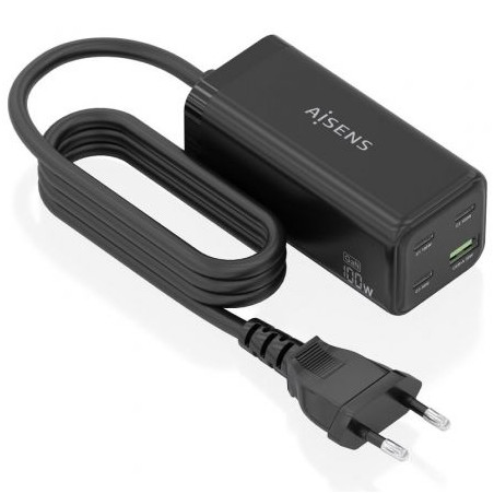 Cargador Sobremesa GaN Aisens ASCH-100W4P054-BK/ 3xUSB Tipo-C/ 1xUSB/
