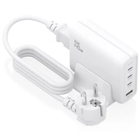 Cargador Sobremesa GaN Aisens ASCH-140W4P055-W/ 3xUSB Tipo-C/ 1xUSB/ 1
