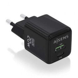 Cargador de Pared GaN Aisens ASCH-20W2P011-BK/ 1xUSB Tipo-C/ 1xUSB/ 20