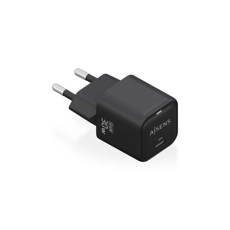 Cargador de Pared GaN Aisens ASCH-30W1P019-BK/ 1xUSB Tipo-C/ 30W