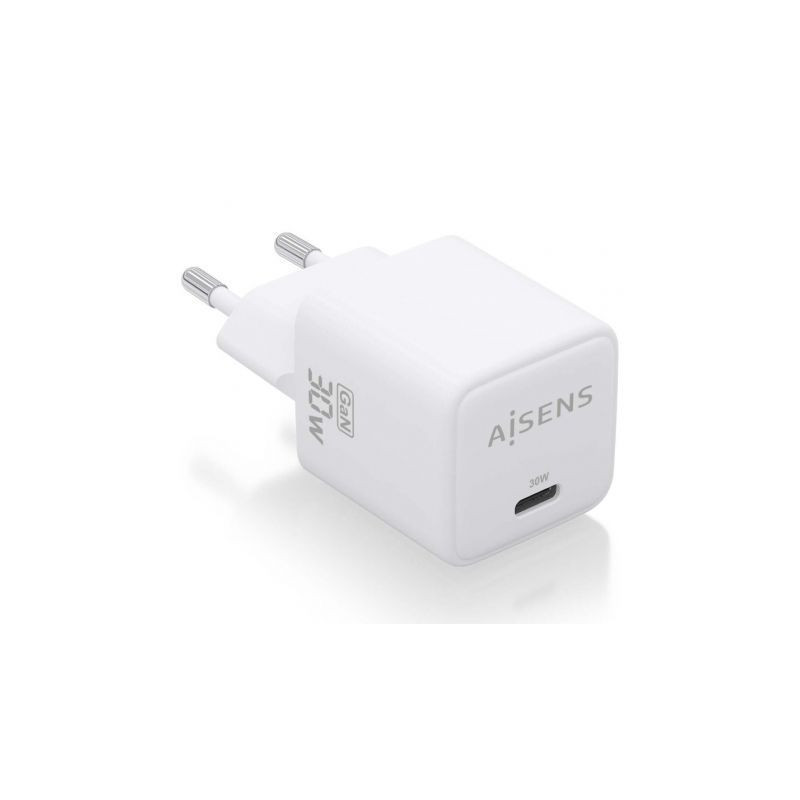 Cargador de Pared GaN Aisens ASCH-30W1P035-W/ 1xUSB Tipo-C/ 30W