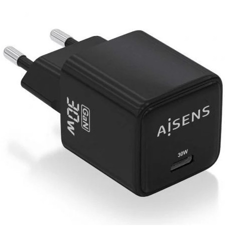 Cargador de Pared GaN Aisens ASCH-30W1P036-BK/ 1xUSB Tipo-C/ 30W