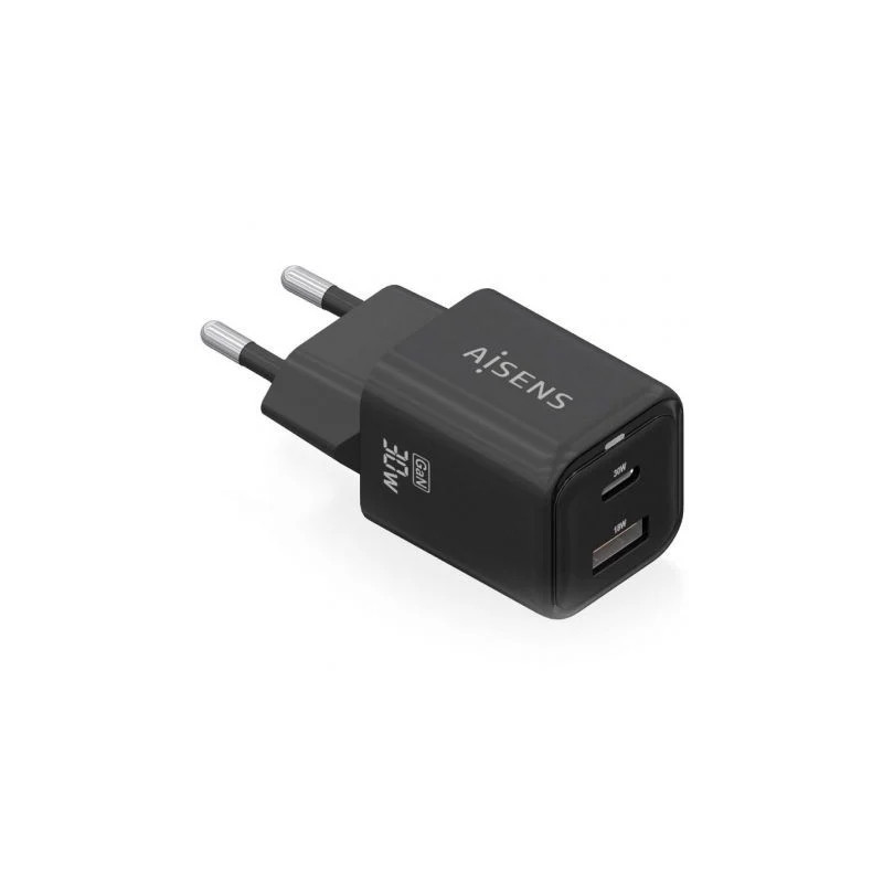 Cargador de Pared GaN Aisens ASCH-30W2P021-BK/ 1xUSB Tipo-C/ 1xUSB/ 30